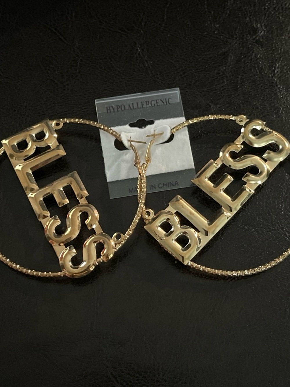 Gold 'BLESSES' Hoop Statement Earrings